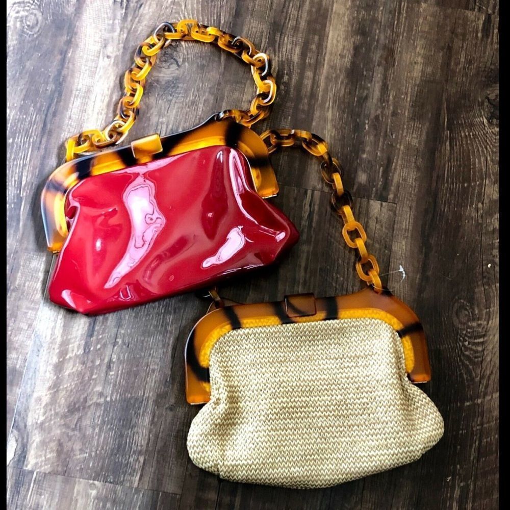 Free People Patent Bag red Clutch Link Chain trim - Picture 5 of 6